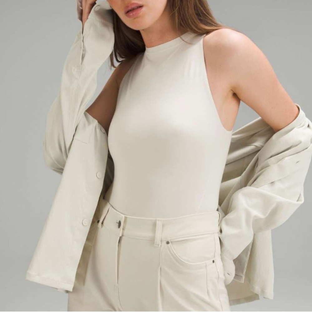 NWT Lululemon Wundermost Ultra-Soft Nulu High-Neck Sleeveless Bodysuit Bone Sz M